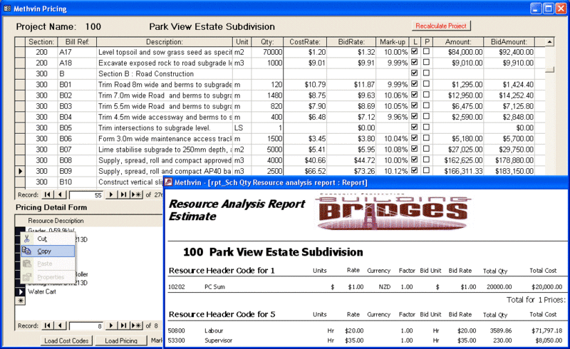 Methvin | Estimating Software Screenshot